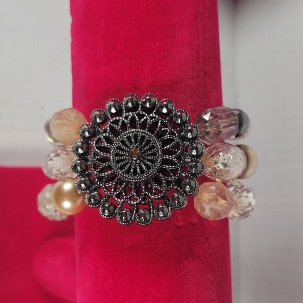 Western Floral Boho Retro Chunky Beaded Stretch Multi-strand Bracelet